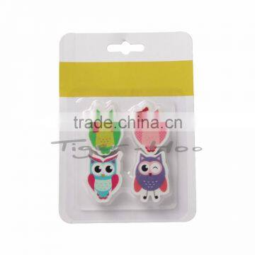 Kid Funny Animal Shape Novelty 4 PK Owl Shaped Pink Eraser photo-2