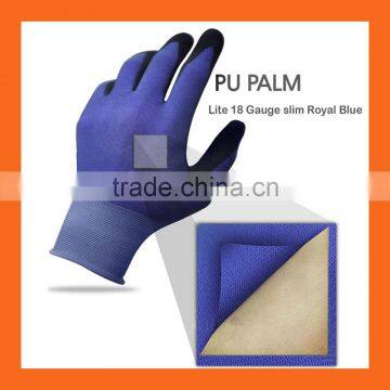 18 Gauge Ultra Lite Black Polyurethane Coated Gloves,Blue Nylon Working PU Gloves,Safety PU Palm Fit Gloves photo-2