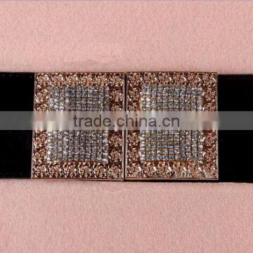 Wholesale Luxury Rhinestone Paved Ring Type Alloy Buckle Wide PU Waist Belt photo-2