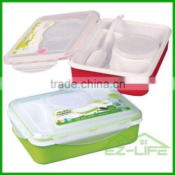 Multifunctional BPA Free Plastic Bento Lunch Box 4 Compartments for Adults With Soup Bowl