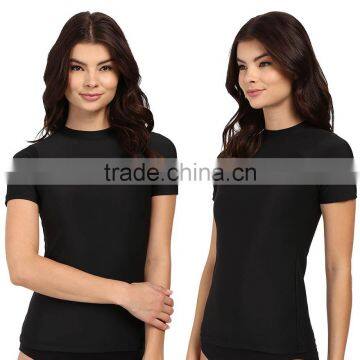 China Swimwear Factory One Piece Swimsuit Women Short Sleeve Black Rashguard Shirt Swim Tee