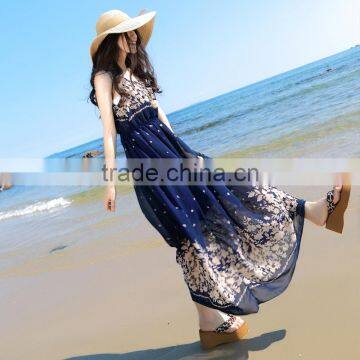 2016 Women Long Boho Maxi s Chiffon Floral Seaside Dress Summer Beach Dresses Wholesale photo-4