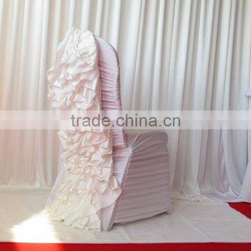 High Quality White Ruffled Spandex Chair Cover With Satin Crush Flower For Wholesale Price photo-4