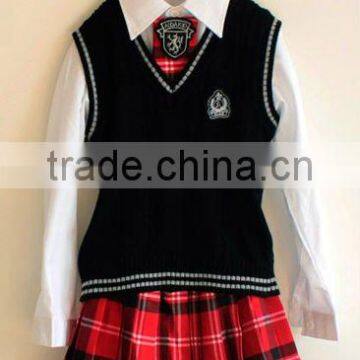 school uniform white shirt with black vest , high quality unisex school uniform