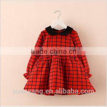 High quality red plaid long sleeve designer one piece children princess dress