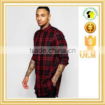 Long Sleeve Super Longline Shirt With Twill Check