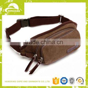 Fashion men brown sport elastic waterproof leather waist bag