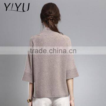 Fashion Women Loose Three-fourths Sleeve Turtleneck Cashmere Pullover photo-3