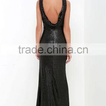 Slink and Wink Matte Black Sequin Maxi Dress photo-4