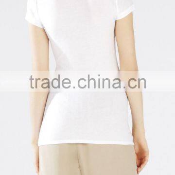 Plain SHORT-SLEEVE V-NECK TOP White Blank Everyday Women t Shirt photo-2