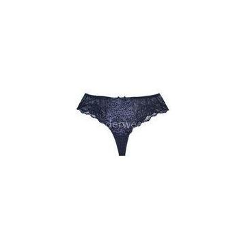 Fancy Jacquard Satin Low Waist Thongs Girls Lace Panties in Dark Blue