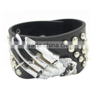 Doomed Skeleton Hand Bracelet Punk Style Cow Leather Bracelet