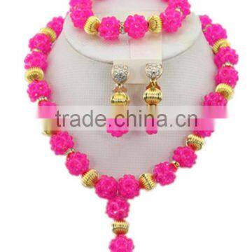 Gold-Plated Ball Crystal Beads Y Shape Necklace African Jewelry Set