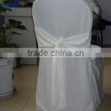 white poly-jersey chair cover with sash wedding tie back chair covers