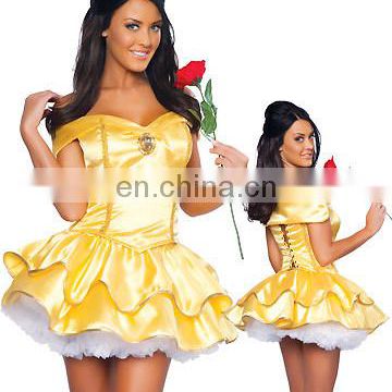 Beauty and The Beast Princess Belle Yellow Dress Made Coplay Costume AGC041