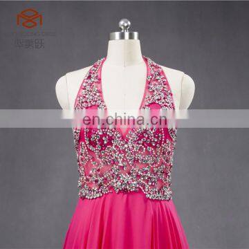 Cheap Best Quality ZZ-E0012 See Through Backless Halter Beading Long Chiffon Evening Dress photo-2