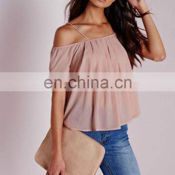 2016 Women Sexy Spaghetti Off Shoulder Pink Top