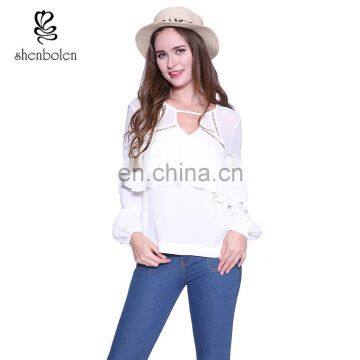 Summer Designs From Shenbolen Lace Up Long Sleeve Chiffon Blouse