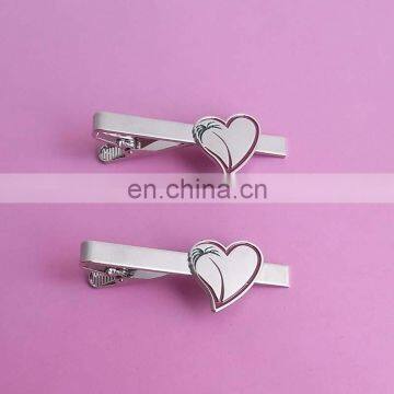 stamped heart shape metal tie pin clip, silver tone metal tie tack clasp