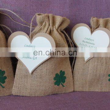 Rustic shamrock burlap wedding favors gifts bag for jewelry with tag