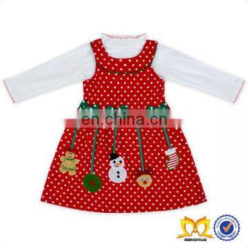 Christmas Latest Western Dress Patterns For Girls Cute Long Sleeve White Dot Green Bow Fashen Socks And Snowman Red Dress Kids photo-2
