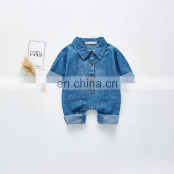 2020 spring newborn baby new long sleeved pocket denim Romper boys girls unisex rompers