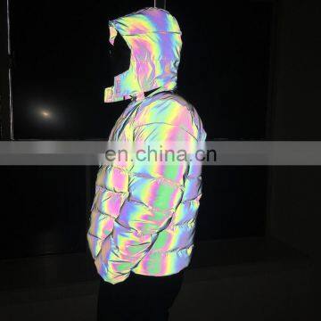 Winter Dazzling Reflective Color Cotton Padded Hoodie Jacket for Men and Women photo-4