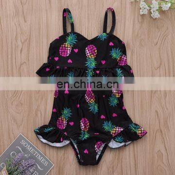 2019 Fashion New Summer Toddler Bathing Suit Pineapple Full Print Black Swimsuit Toddler Valentine's Day