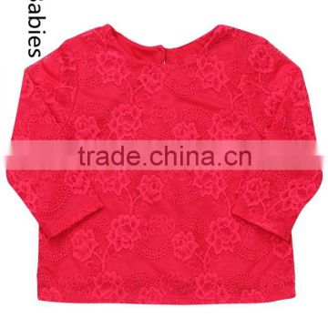 Summer girls party wear tops full sleeves red net embroidery party tops