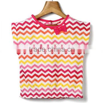 Latest mordern girls cool summer cap sleeves chevron fabric girls tops