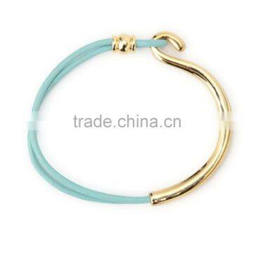 cheap blue leather bracelet with gold brass ring bangle bracelet