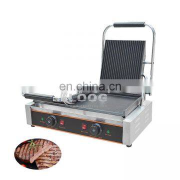 New Flat Grooved Panini Press Machine Non Stick Surface for Hamburgers Steaks Bacons Commercial Electric Contact Grill