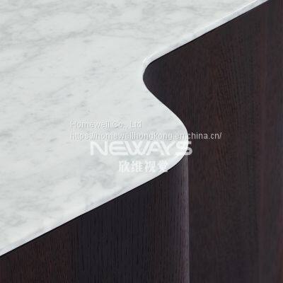 Modern Real Marble Top Curved Coffee Table LT1805 Marble Top With Wooden Base-livingroom Furniture photo-2