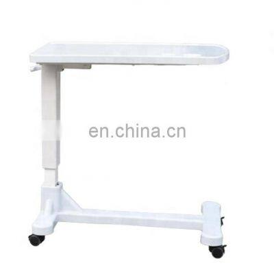 Hot sale Overbed Table ABS Plastic Food Tray Laptop Table with Wheels for hospital use