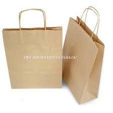 Cheap brown paper bags with handles reusable recycled paper grocery bags 50pcs