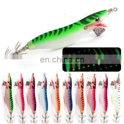 High Quality 7.5cm/12g Size Hard Shrimp Bait 11Colors Luminous Squid fishing Lures Wood Shrimp