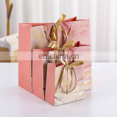 Custom Small Marble Design Pink Wedding Shopping Gift Paper Bags Marble photo-2