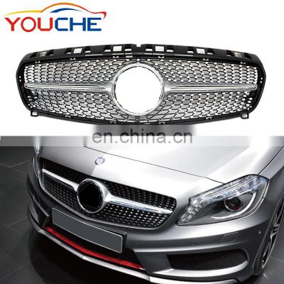 2013 2014 2015 W176 diamond grille for Mercedes A class  pre-facelift A200 ABS silver front hood