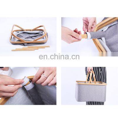 Collapsible Rectangular Oxford Cloth Clothes Storage Toy Storage Box Laundry Basket With Bamboo Handle photo-3
