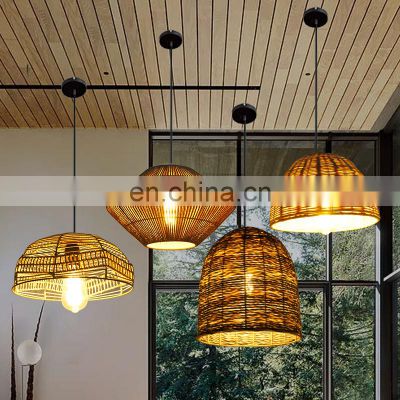 plafond home decor wicker housing woven decoration vintage covers shades bamboo rattan lamp led hanging  pendant ceiling lamp