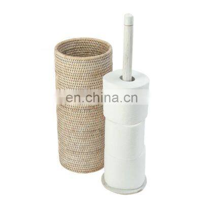 Hand Woven Rattan Toilet 3 Rolls Stand, Honey Brown Woven Natural Paper Holder Vietnam Cheap Wholesale photo-4
