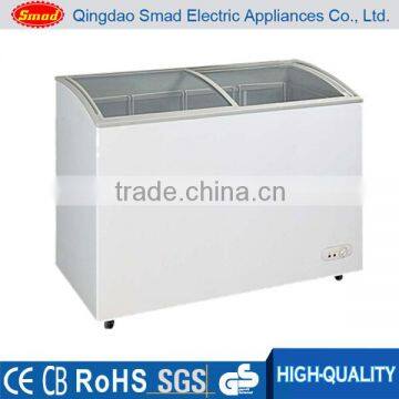 Glass curved door big capacity display chest freezer for supermarket