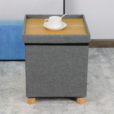 Linen ottoman with desk top & feet