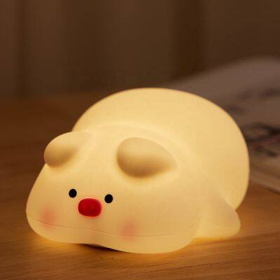 Hot Sale Led Night Light Lamp Cute Animal Lights Cartoon Pig Silicone Nightlight for Kids Bedside Bedroom Decora photo-1