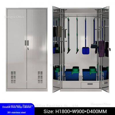 Space Saving Slim Single Door Cleaning Cabinet With Ventilation | 1800x420x390mm Metal Mop Storage for Narrow Spaces