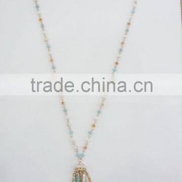 FASHION MULTI COLOR GLASS BEADED TASSEL NECKLACE