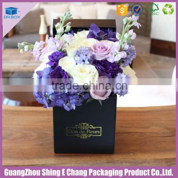 Lid and base box style flower hat box with ribbon hands