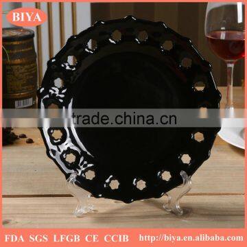 custom plate new fashion hollow round black plate,ceramic restaurant dinner plate home used