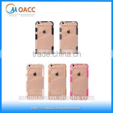 Sport style dual colour transparent case for iphone6,tpu pc transparent case for iphone 6 with stand