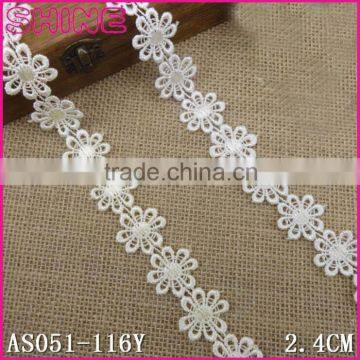 Creamy White Slim 2.4cm Nylon Water Soluble Flower Laces embroidery lace curtain fabric